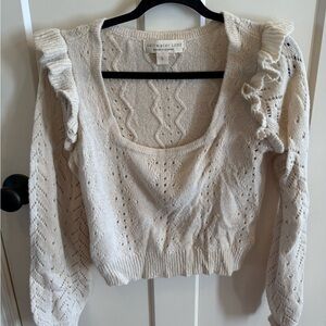 saltwater LUXE Cream Open-Knit Ruffle-Shoulder Scoop Sweater